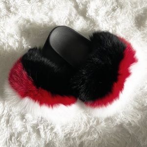 Red Black and White Fur Slides